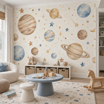 Watercolor Planets Wallpaper Whimsical Space Wall Mural