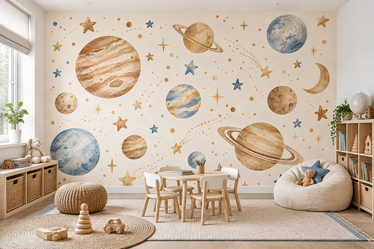 Watercolor Planets Wallpaper Whimsical Space Wall Mural
