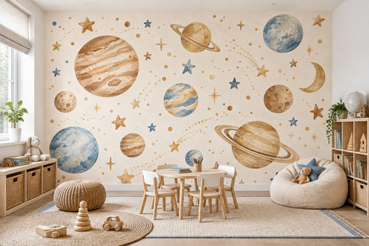 Watercolor Planets Wallpaper Whimsical Space Wall Mural