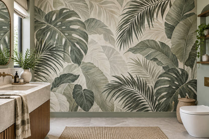 Tropical Leaf Wallpaper Muted Green Botanical Wall Mural