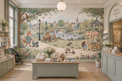 Storybook Park Animals Wallpaper Watercolor Illustration Wall Mural