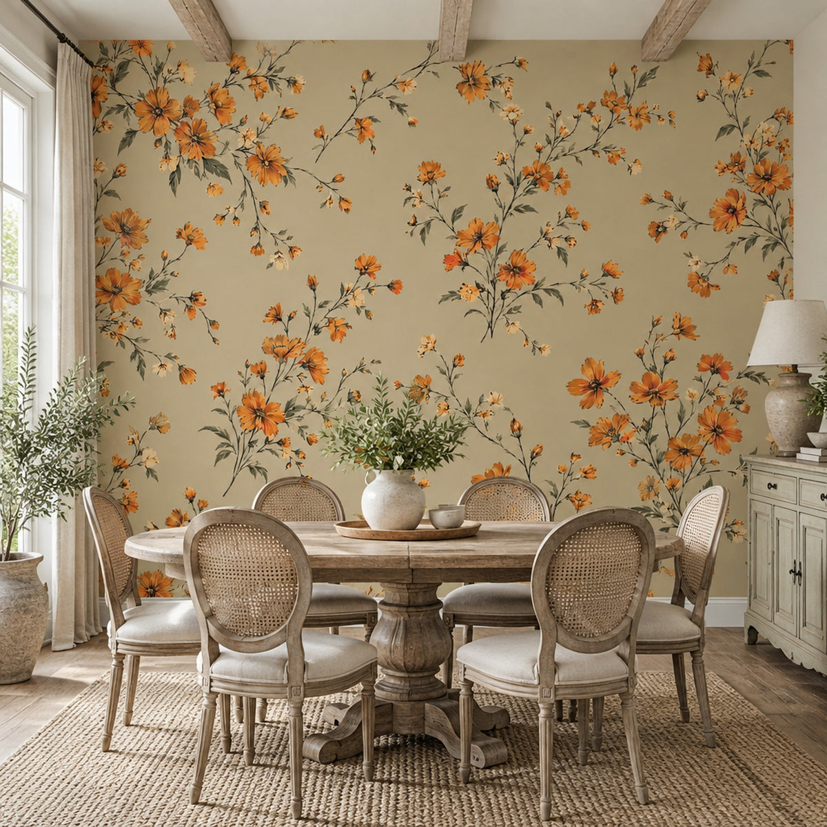 Vintage Wildflower Bouquet Wallpaper Beige Botanical Wall Mural