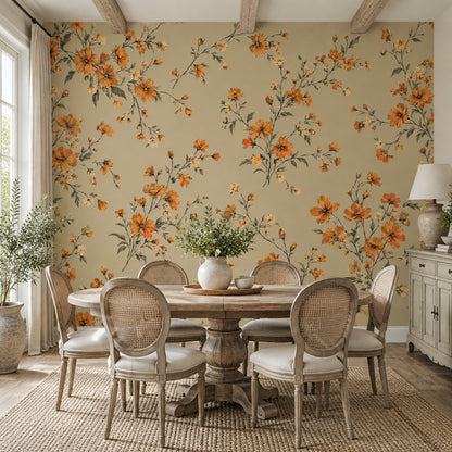 Vintage Wildflower Bouquet Wallpaper Beige Botanical Wall Mural
