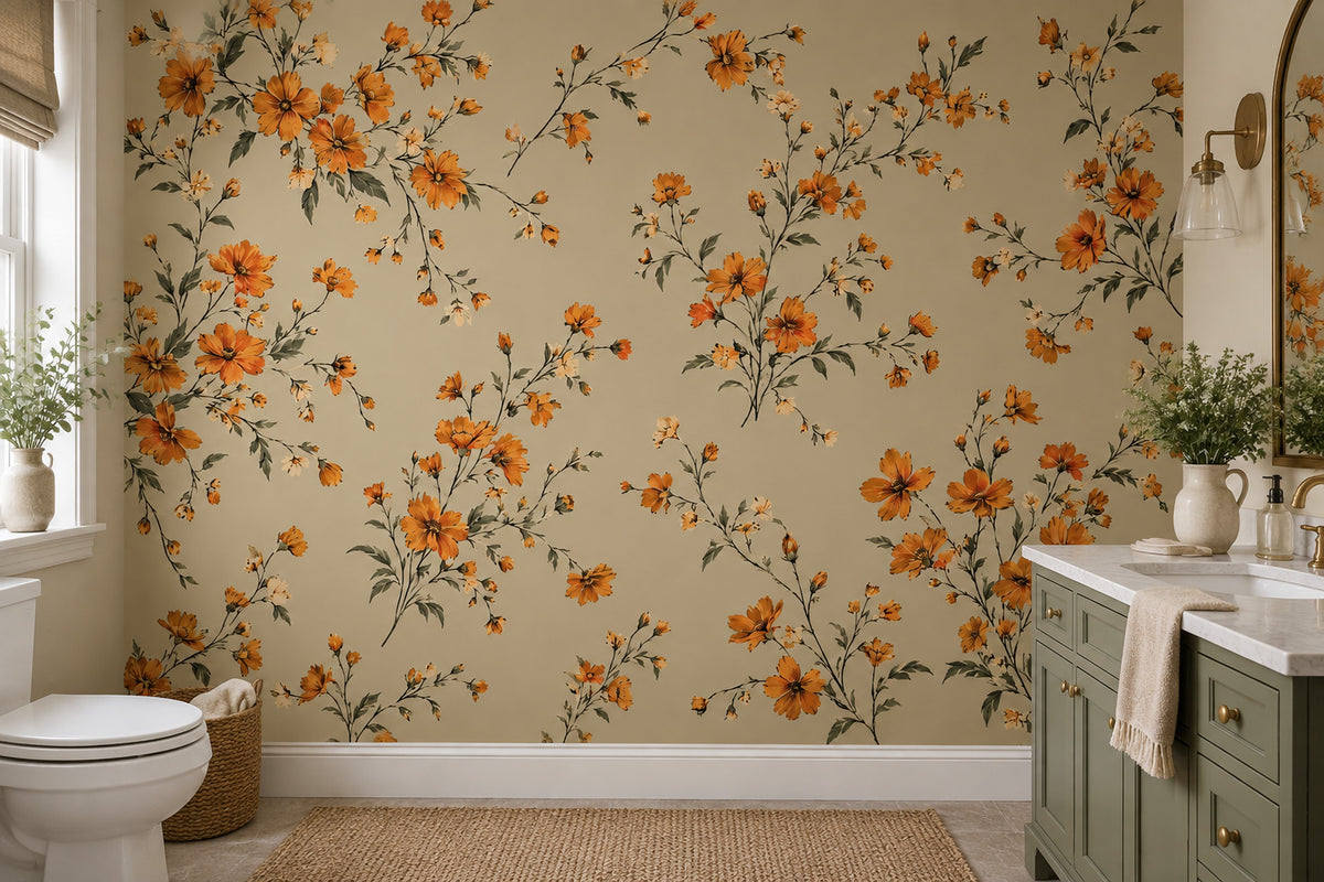 Vintage Wildflower Bouquet Wallpaper Beige Botanical Wall Mural
