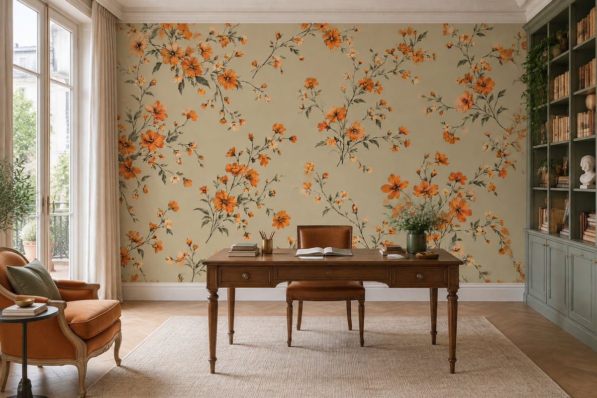 Vintage Wildflower Bouquet Wallpaper Beige Botanical Wall Mural