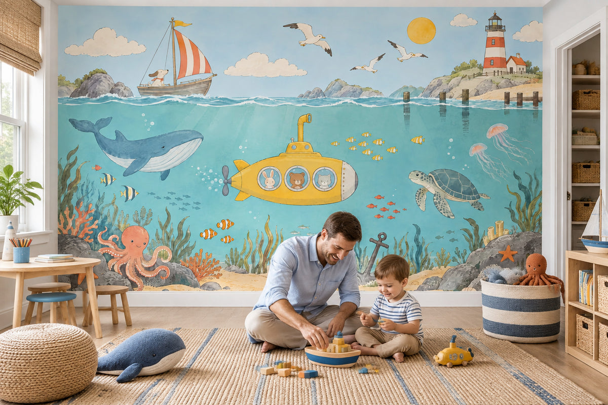 Watercolor Underwater Adventure Wallpaper Nautical Kids Wall Mural
