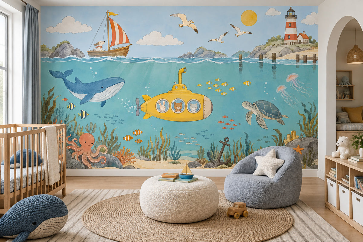 Watercolor Underwater Adventure Wallpaper Nautical Kids Wall Mural