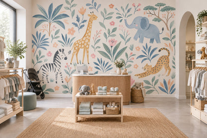 Watercolor Safari Animals Wallpaper Pastel Jungle Wall Mural