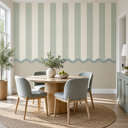 Vertical Stripes Wallpaper Scalloped Border Wall Mural