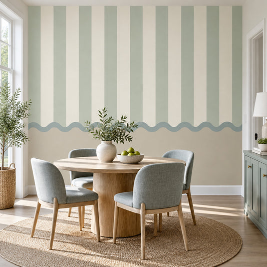 Vertical Stripes Wallpaper Scalloped Border Wall Mural