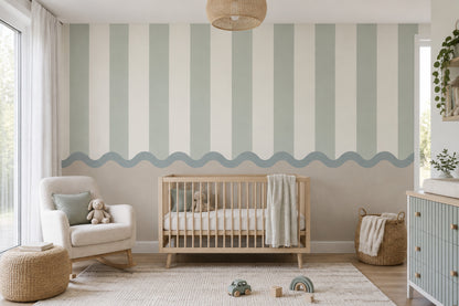Vertical Stripes Wallpaper Scalloped Border Wall Mural