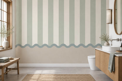 Vertical Stripes Wallpaper Scalloped Border Wall Mural