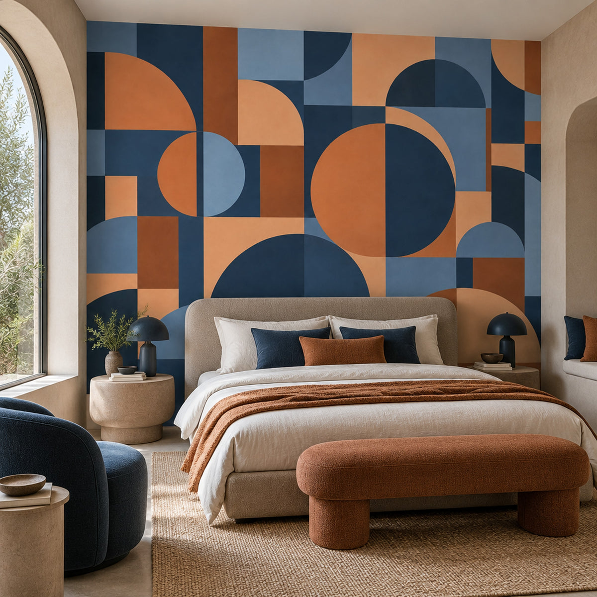 Abstract Geometric Arches Wallpaper Mid Century Modern Wall Mural