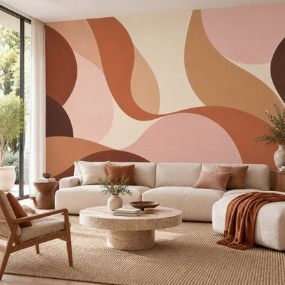 Organic Shapes Wallpaper Terracotta Earth Tones Wall Mural