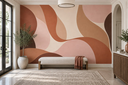 Organic Shapes Wallpaper Terracotta Earth Tones Wall Mural