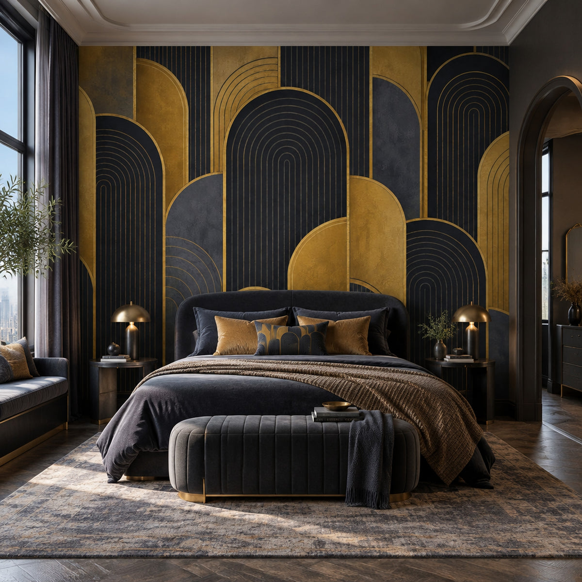 Gold Arches Wallpaper Dark Art Deco Wall Mural