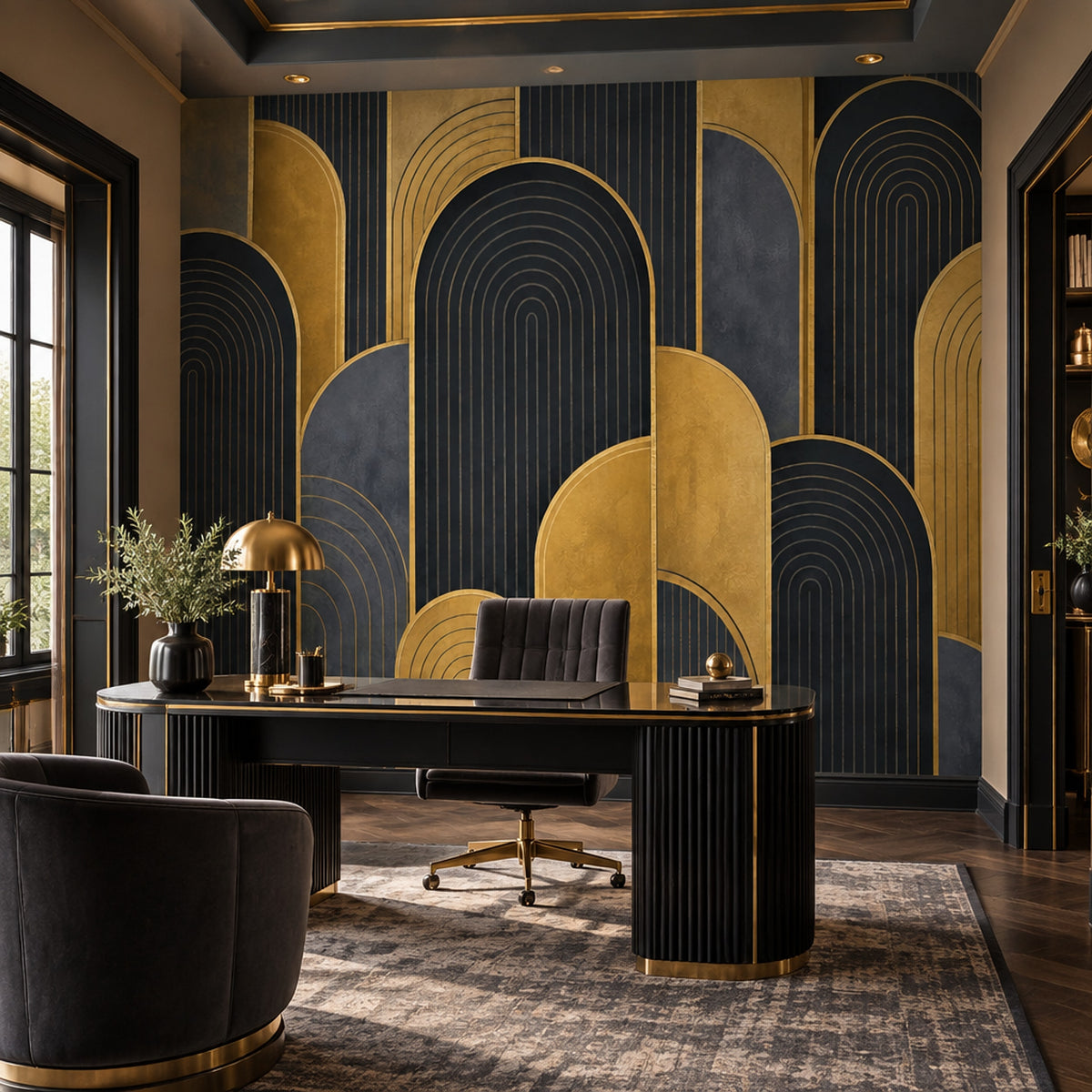 Gold Arches Wallpaper Dark Art Deco Wall Mural