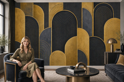 Gold Arches Wallpaper Dark Art Deco Wall Mural