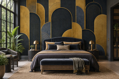 Gold Arches Wallpaper Dark Art Deco Wall Mural