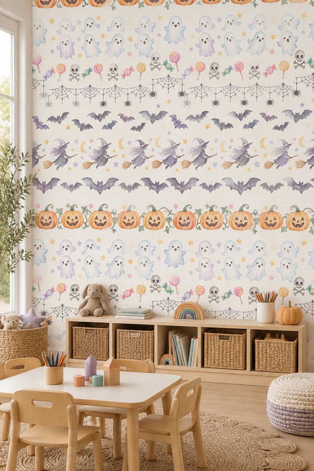 Cute Halloween Icons Wallpaper Pastel Watercolor Pattern