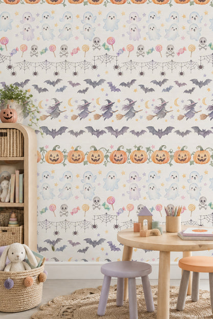 Cute Halloween Icons Wallpaper Pastel Watercolor Pattern