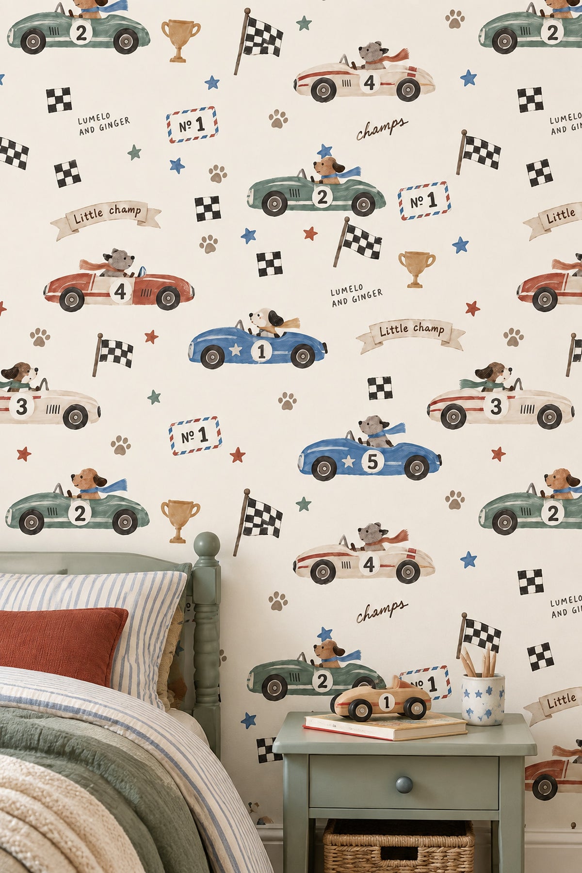 Race Cars And Dogs Wallpaper Watercolor Checkered Flag Pattern