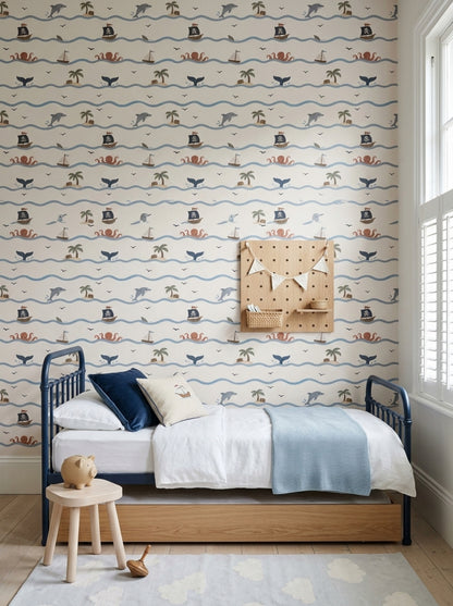 Pirate Ship Wallpaper Pastel Ocean Waves