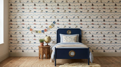 Pirate Ship Wallpaper Pastel Ocean Waves
