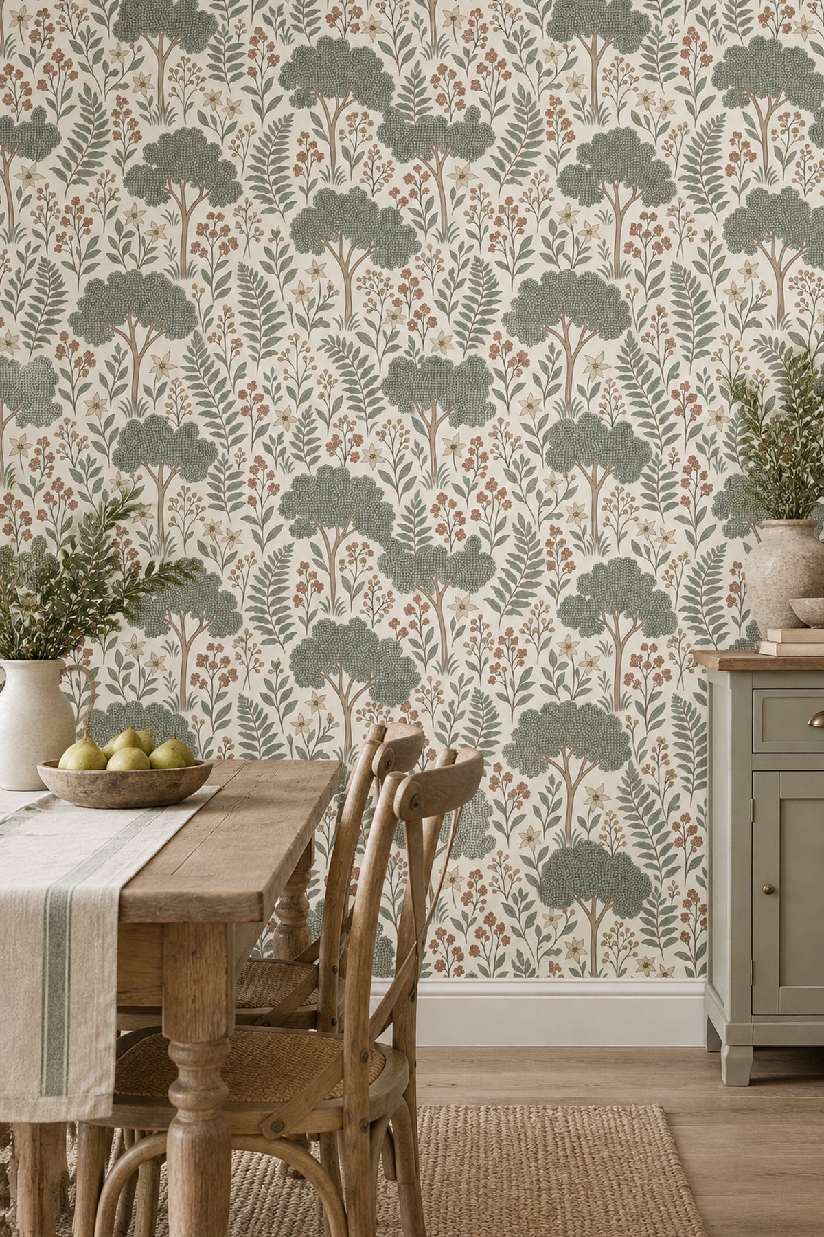 Botanical Trees Wallpaper Sage Green Pattern