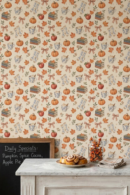 Autumn Harvest Wallpaper Cozy Watercolor Pattern