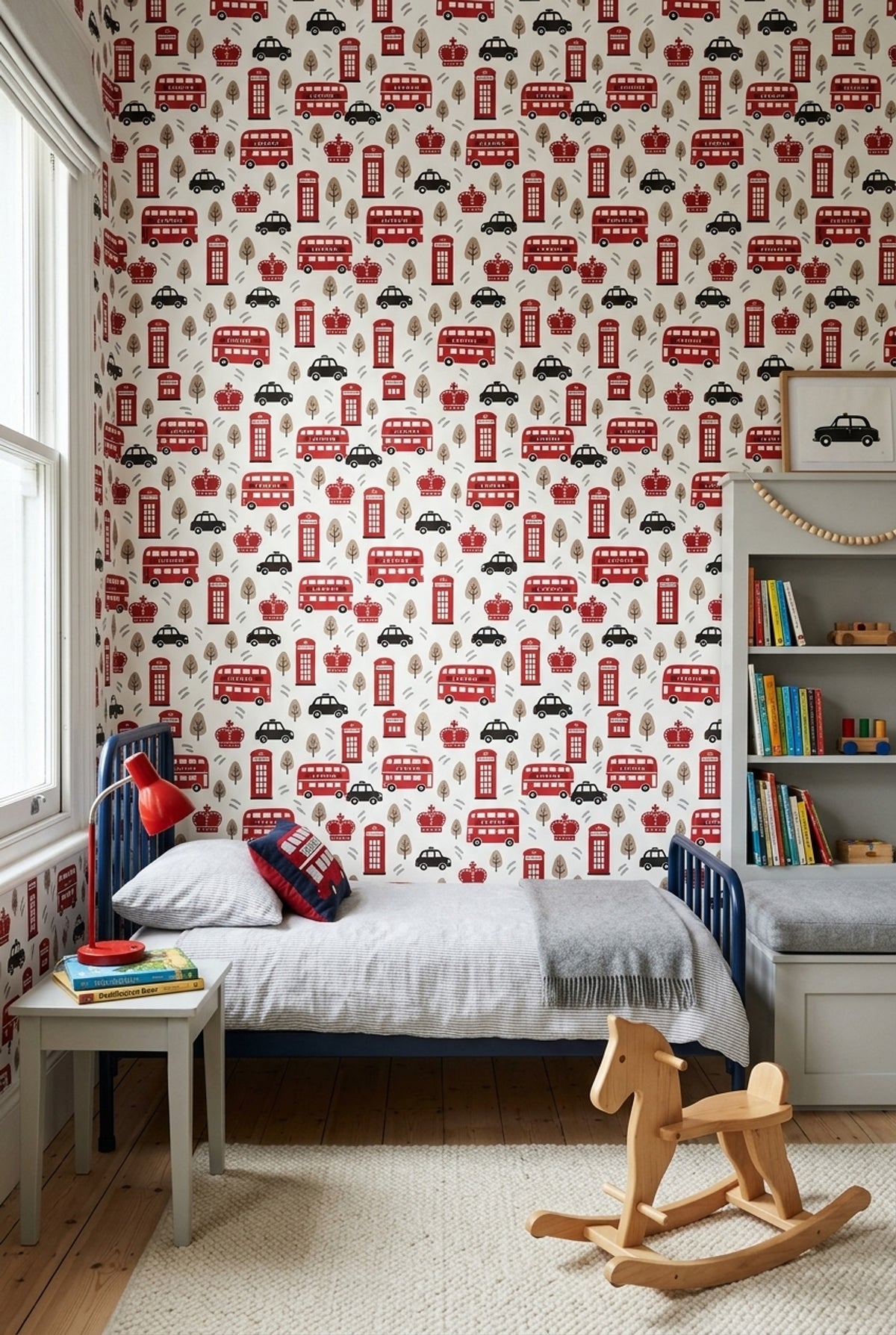 London Icons Wallpaper Red Buses And Phone Booth Pattern