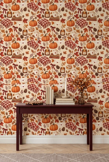Pumpkins Wallpaper Watercolor Cozy Farmhouse Pattern