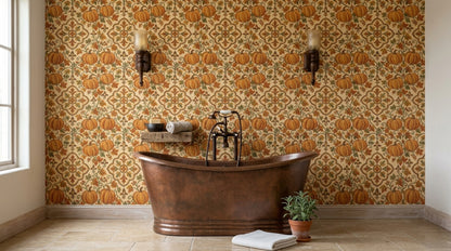 Pumpkin Medallion Wallpaper Vintage Mosaic Stone Background