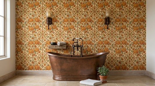 Pumpkin Medallion Wallpaper Vintage Mosaic Stone Background