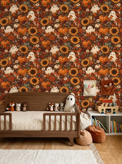 Halloween Ghosts Wallpaper Vintage Harvest Floral