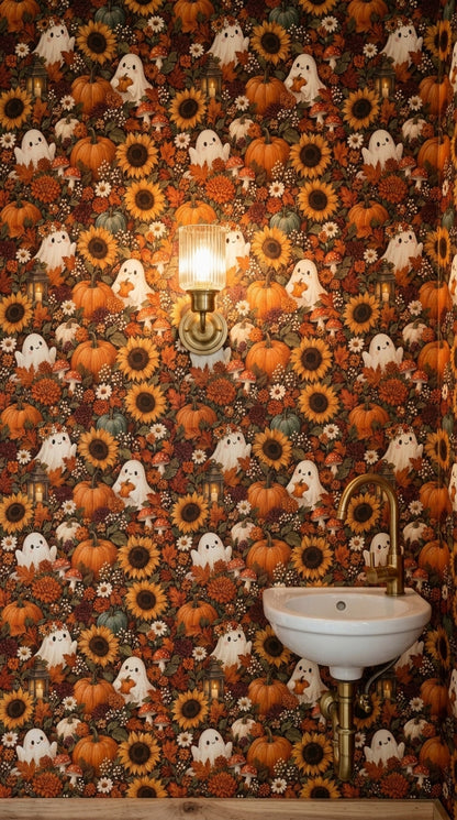 Halloween Ghosts Wallpaper Vintage Harvest Floral