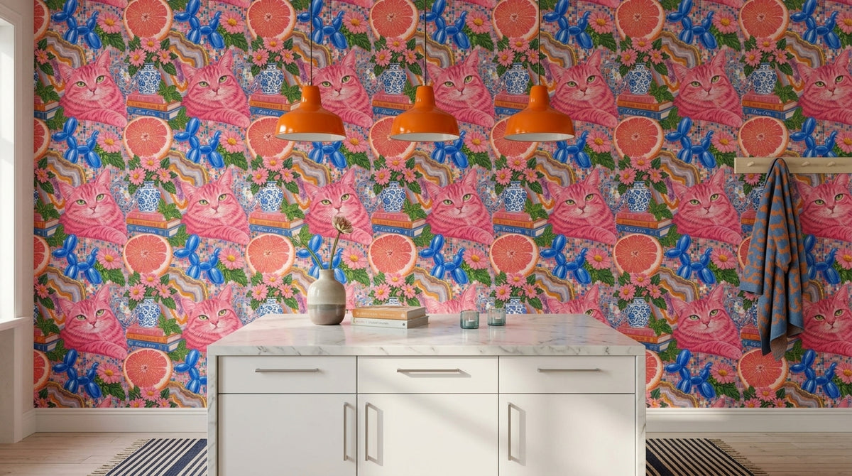 Cat And Balloon Dog Wallpaper Maximalist Pop Art Collage