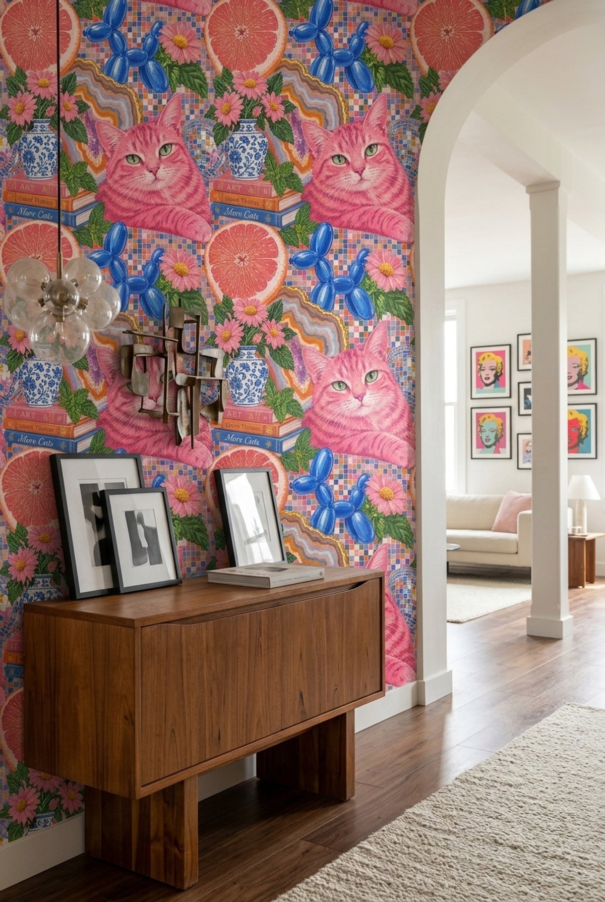 Cat And Balloon Dog Wallpaper Maximalist Pop Art Collage