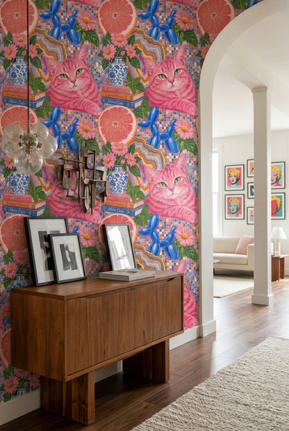 Cat And Balloon Dog Wallpaper Maximalist Pop Art Collage