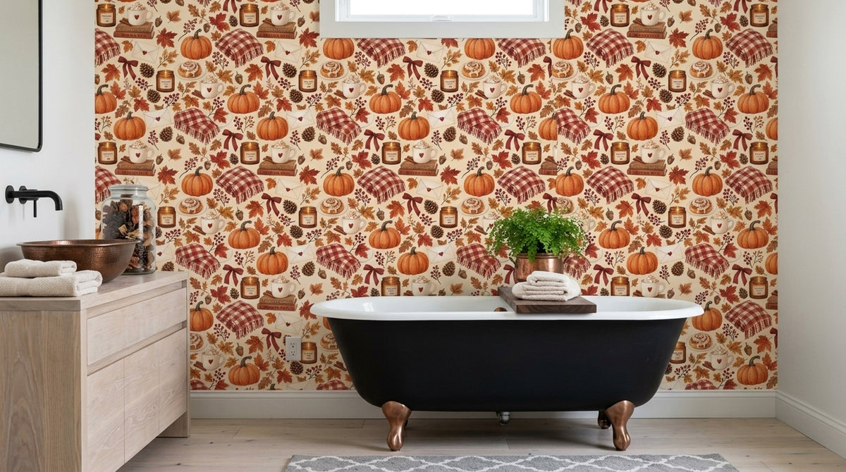 Pumpkins Wallpaper Watercolor Cozy Farmhouse Pattern