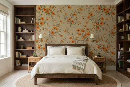 Vintage Wildflower Bouquet Wallpaper Beige Botanical Wall Mural
