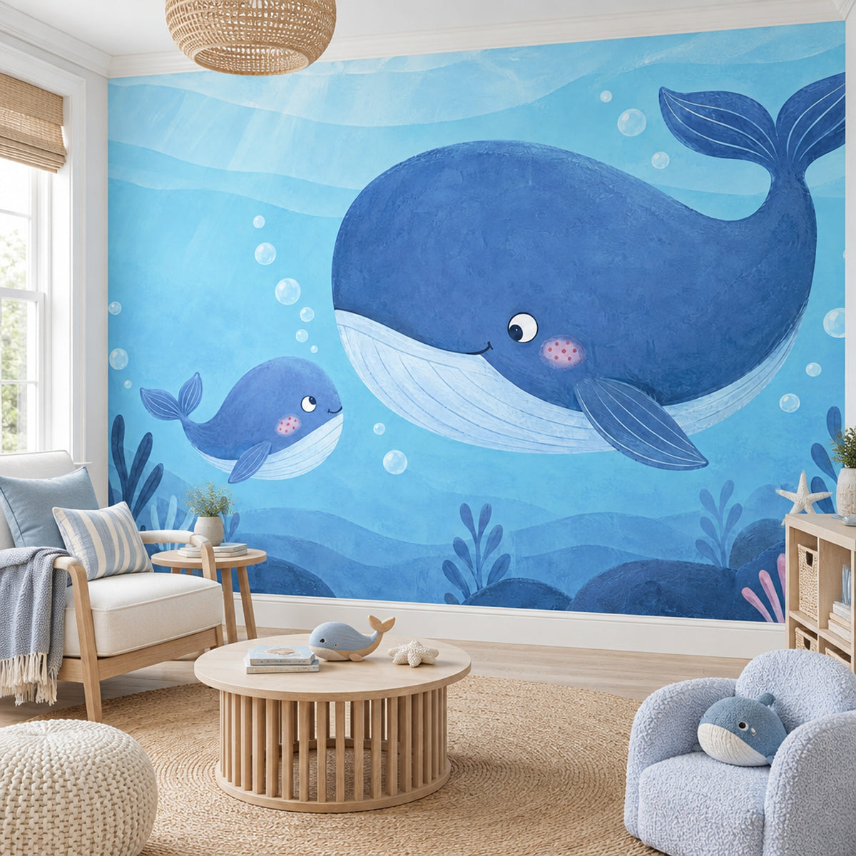 Watercolor Whale Wallpaper Underwater Nursery Wall Mural
