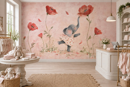 Watercolor Elephant Wallpaper Poppy Garden Wall Mural