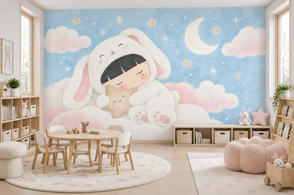 Sleeping Bunny Child Wallpaper Pastel Nursery Sky Wall Mural