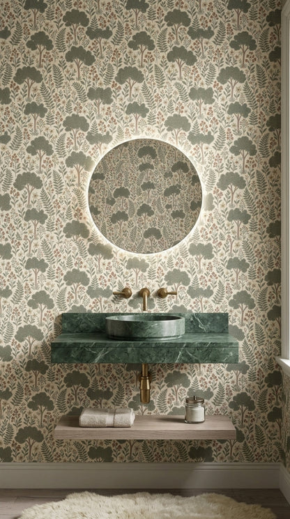 Botanical Trees Wallpaper Sage Green Pattern