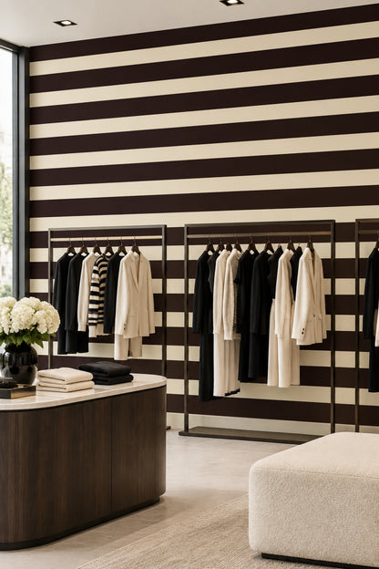 Stripe Wallpaper Horizontal Bands In Burgundy Brown And Cream