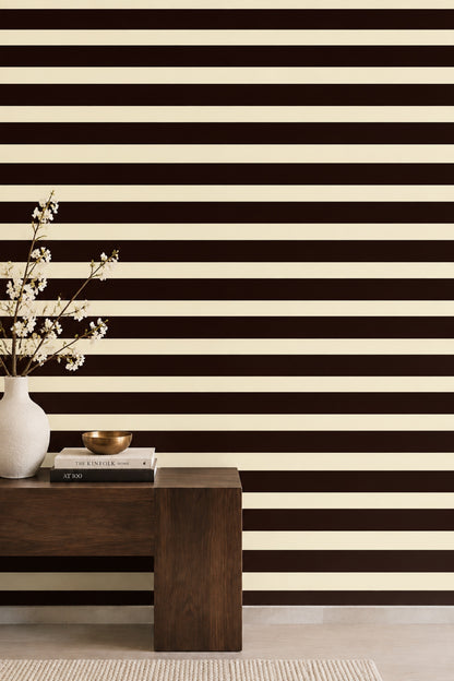 Stripe Wallpaper Horizontal Bands In Burgundy Brown And Cream