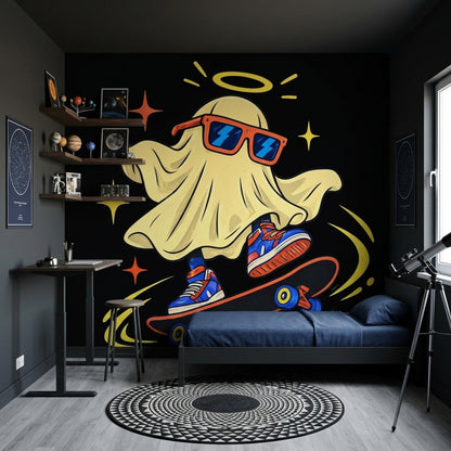 Skateboarding Cartoon Ghost Wallpaper Street Art Wall Mural