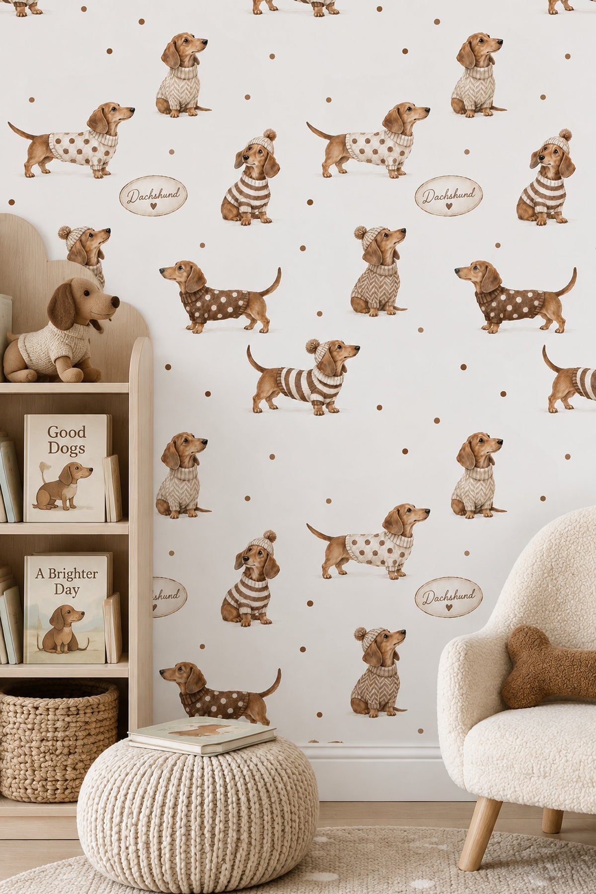 Dachshund Dogs In Knit Sweaters Wallpaper White Background