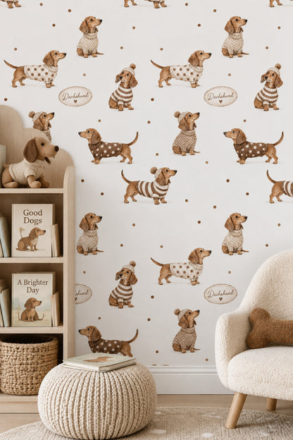 Dachshund Dogs In Knit Sweaters Wallpaper White Background
